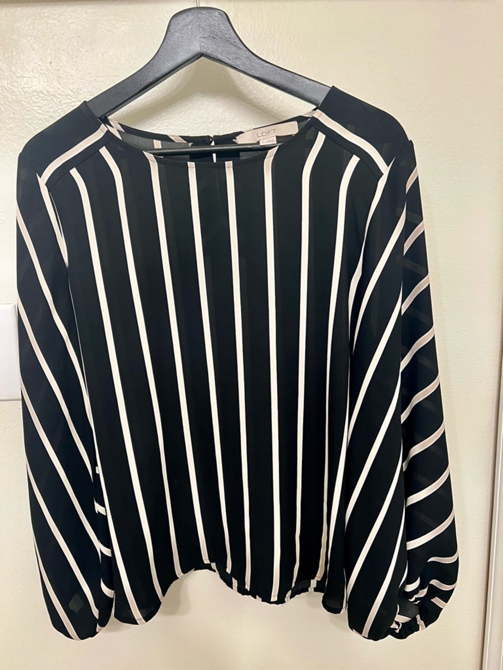 LOFT Black and White Vertical Stripe Long Sleeve Blouse
